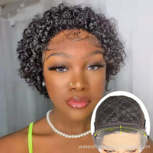 180% Perruque Pixie Cut Wig Human Hair Curly Bob Short Pixie Cut Lace Wig Bleached Knots Lace Frontal 13x4 Pixie Curls Wig Free